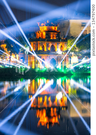 Light Show at Turtle Tower, Hoan Kiem Lake, Hanoi, Vietnam Light Show at Turtle Tower, Hoan Kiem Lake, Hanoi, Vietnam 134797400