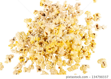 Popcorn pile bag isolated on white background 134798337