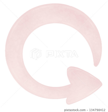 淡粉色水彩圓形彎曲箭頭。象徵循環和更新。透明背景。 134798412