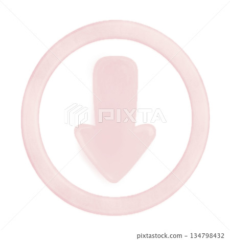 淡粉色水彩圓形箭頭。透明背景插圖，表示向下引導或捲動。 134798432