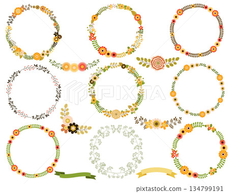 Vector flower wreaths, round frames for spring, summer and autumn 134799191