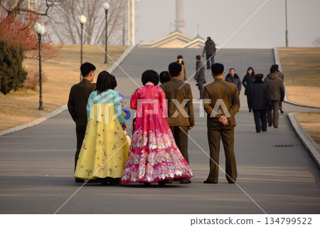 A wedding party in Pyongyang, North Korea A wedding party in Pyongyang, North Korea 134799522