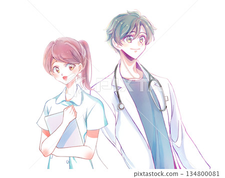 Refreshing atmosphere of men and women, medical, stethoscope 134800081