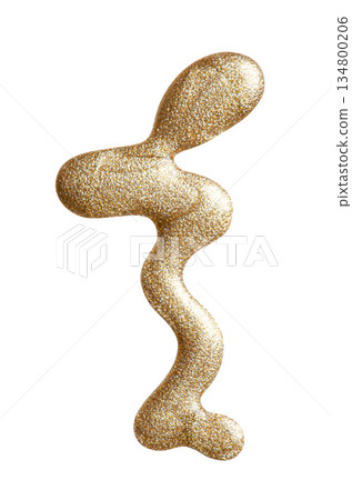 A sample of gold nail polish with a shimmer and metallic effect. Isolated on a white background. A sample of gold nail polish with a shimmer and metallic effect. Isolated on a white background. 134800206