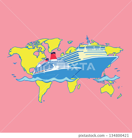 Vsai cruise ships traveling global world map illustration Vsai cruise ships traveling global world map illustration 134800421