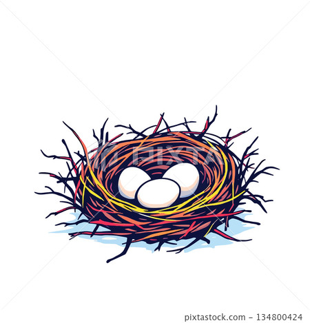 Vsai bird nest holding three eggs on white background Vsai bird nest holding three eggs on white background 134800424