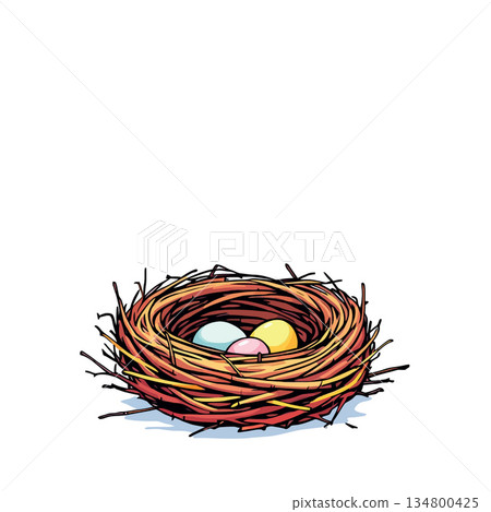 Vsai bird nest holding colorful eggs celebrating new life Vsai bird nest holding colorful eggs celebrating new life 134800425