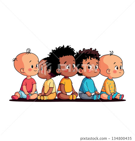 Vsai diverse babies sitting together illustrating childhood friendship 134800435