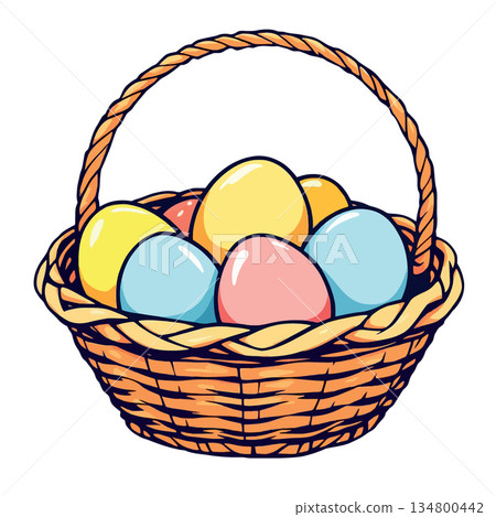 Vsai basket of colorful easter eggs for holiday celebration 134800442