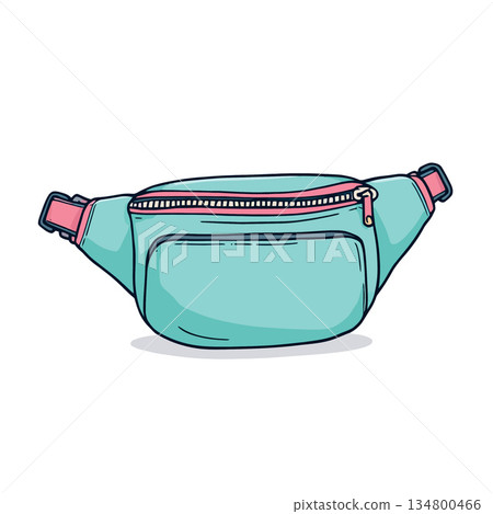 Vsai teal and pink fanny pack retro fashion accessory illustration Vsai teal and pink fanny pack retro fashion accessory illustration 134800466