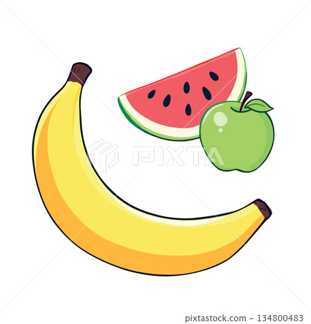 Vsai banana watermelon apple representing healthy fruit choices 134800483