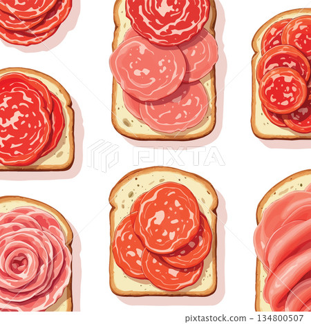 Vsai salami and bologna slices on bread pattern Vsai salami and bologna slices on bread pattern 134800507
