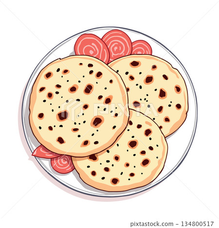 Vsai indian flatbread roti chapati with beetroot slices plate 134800517