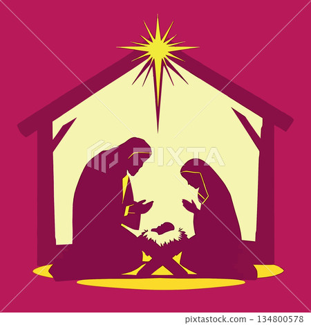 Vsai nativity scene showing jesus, mary, joseph and star of bethlehem Vsai nativity scene showing jesus, mary, joseph and star of bethlehem 134800578