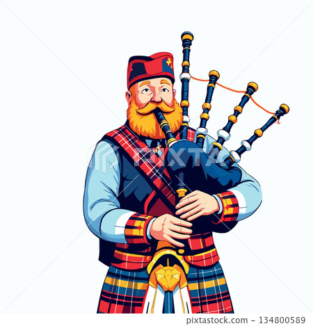 Vsai scottish man playing bagpipes wearing traditional kilt 134800589