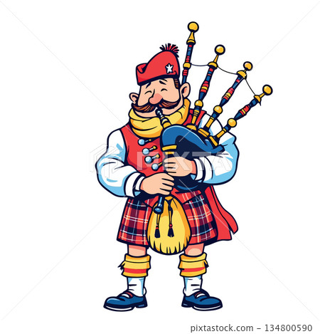 Vsai scottish bagpiper playing traditional folk music cartoon character 134800590