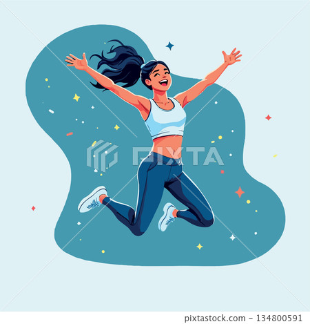 Vsai woman jumping for joy celebrating success and freedom 134800591