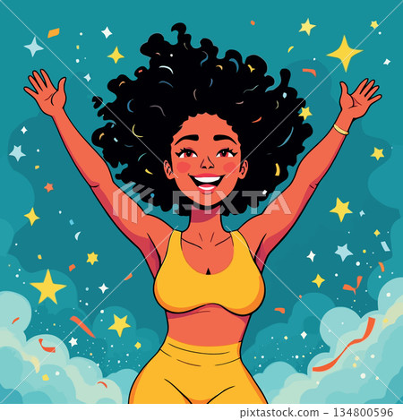 Vsai black woman celebrating success with arms raised Vsai black woman celebrating success with arms raised 134800596
