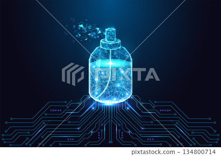 Digital perfume bottle on circuit board, beauty innovation and fragrance tech vector 134800714