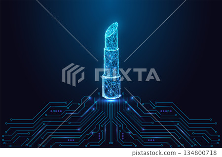Futuristic glowing lipstick on circuit board, beauty tech and cosmetics vector 134800718