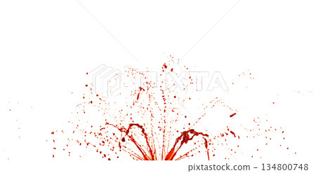 Photograph capturing a dramatic blood splash on a clean white background. The red liquid forms organic droplets and abstract shapes. Ideal for horror, medical, or artistic use. Photograph capturing a dramatic blood splash on a clean white background. The red liquid forms organic droplets and abstract shapes. Ideal for horror, medical, or artistic use. 134800748