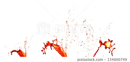 Photograph of collection capturing a dramatic blood splashes on a clean white background. The red liquid forms organic droplets and abstract shapes. Ideal for horror, medical, or artistic use. Photograph of collection capturing a dramatic blood splashes on a clean white background. The red liquid forms organic droplets and abstract shapes. Ideal for horror, medical, or artistic use. 134800749