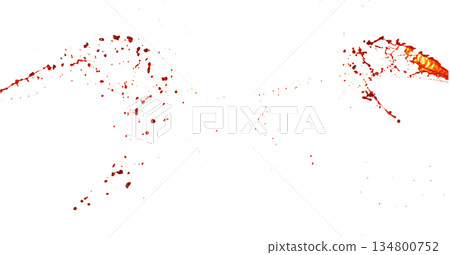 Photograph of collection capturing a dramatic blood splashes on a clean white background. The red liquid forms organic droplets and abstract shapes. Ideal for horror, medical, or artistic use. Photograph of collection capturing a dramatic blood splashes on a clean white background. The red liquid forms organic droplets and abstract shapes. Ideal for horror, medical, or artistic use. 134800752