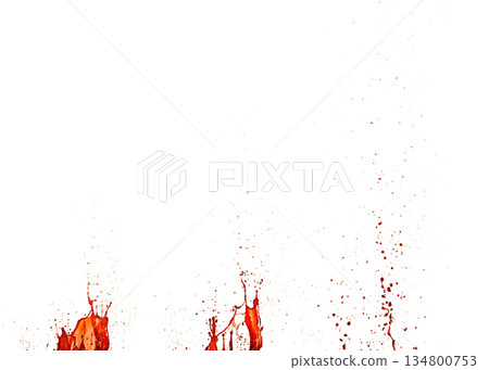 Photograph of collection capturing a dramatic blood splashes on a clean white background. The red liquid forms organic droplets and abstract shapes. Ideal for horror, medical, or artistic use. Photograph of collection capturing a dramatic blood splashes on a clean white background. The red liquid forms organic droplets and abstract shapes. Ideal for horror, medical, or artistic use. 134800753