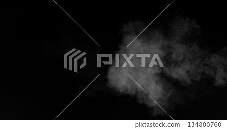 Realistic smoke effect, breathe out. drifting and spreading in freeze motion against a black background. Cinematic atmospheric fog ideal for VFX compositing, overlays, transitions, and moody visual 134800760