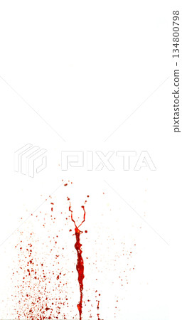 Photograph capturing a dramatic blood splash on a clean white background. The red liquid forms organic droplets and abstract shapes. Ideal for horror, medical, or artistic use. Photograph capturing a dramatic blood splash on a clean white background. The red liquid forms organic droplets and abstract shapes. Ideal for horror, medical, or artistic use. 134800798