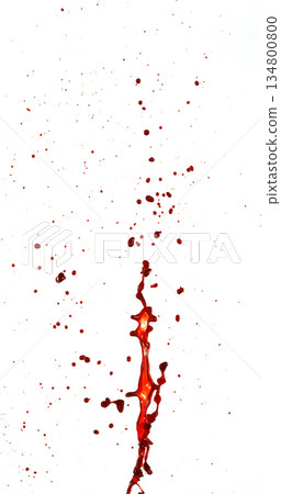 Photograph capturing a dramatic blood splash on a clean white background. The red liquid forms organic droplets and abstract shapes. Ideal for horror, medical, or artistic use. Photograph capturing a dramatic blood splash on a clean white background. The red liquid forms organic droplets and abstract shapes. Ideal for horror, medical, or artistic use. 134800800