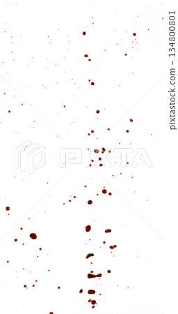Photograph capturing a dramatic blood drops splashing on a clean white background. The red liquid forms organic droplets and abstract shapes. Ideal for horror, medical, or artistic use. 134800801