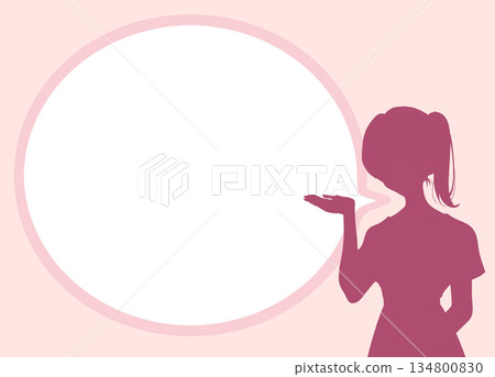 Ponytail woman giving directions speech bubble silhouette Ponytail woman giving directions speech bubble silhouette 134800830
