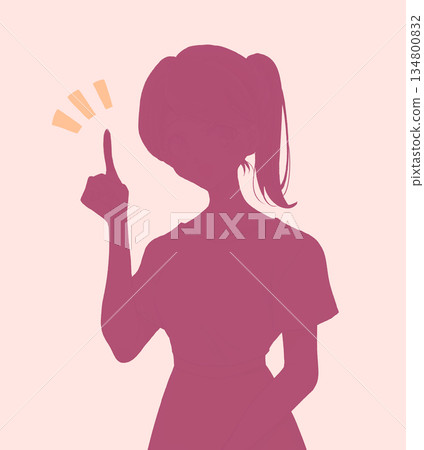 一位綁著馬尾、指著食指的女士的剪影 134800832