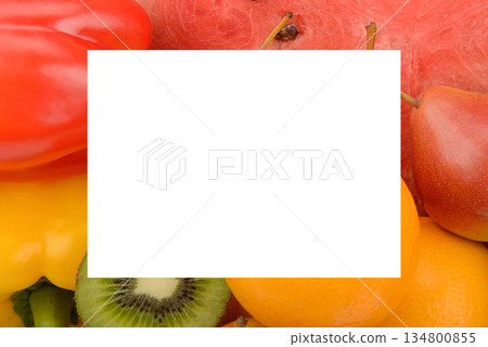 Colorful assortment of fresh fruits and vegetables with white copy space. 134800855