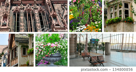 Strasbourg travel collage with Gothic cathedral, timber houses, and modern station. Strasbourg travel collage with Gothic cathedral, timber houses, and modern station. 134800856