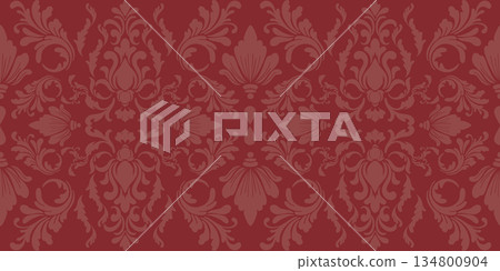 Elegant red damask seamless pattern border. Perfect for luxury packaging, elegant wallpaper, textile designs, and high-end branding backgrounds. Classic ornate baroque style for premium decor. Elegant red damask seamless pattern border. Perfect for luxury packaging, elegant wallpaper, textile designs, and high-end branding backgrounds. Classic ornate baroque style for premium decor. 134800904