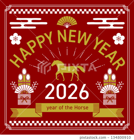 以馬年為靈感的2026年新年賀卡(紅色)_紅色 以馬年為靈感的2026年新年賀卡(紅色)_紅色 134800910