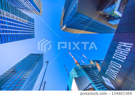 A new view of Tokyo's urban landscape in Japan. TOKYO TORCH A huge steel structure in Otemachi. In front of Tokyo Station... Towards a new era 134801369