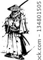 Sumi-e illustration of a samurai in kimono 134801505