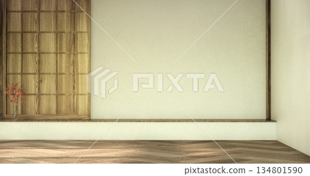 Empty Mock up living room, minimal style with wooden details background 3D illustration rendering 134801590
