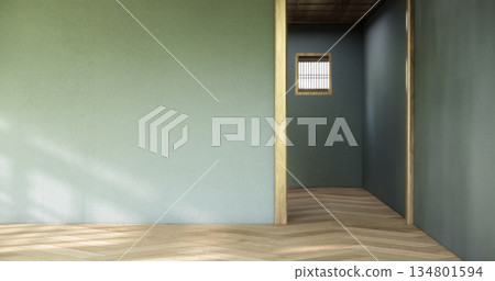 Dark blue color empty room zen style and decoraion wooden design, earth tone.3D rendering Dark blue color empty room zen style and decoraion wooden design, earth tone.3D rendering 134801594