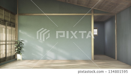 Dark blue color empty room zen style and decoraion wooden design, earth tone.3D rendering Dark blue color empty room zen style and decoraion wooden design, earth tone.3D rendering 134801595