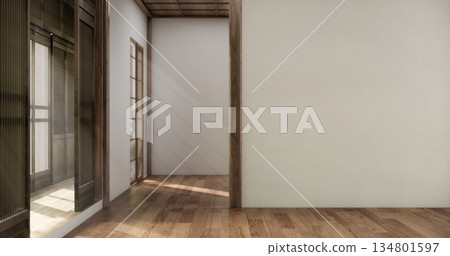 Empty Mock up living room, minimal style with wooden details background 3D illustration rendering Empty Mock up living room, minimal style with wooden details background 3D illustration rendering 134801597