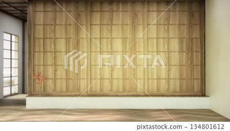 Empty Mock up living room, minimal style with wooden details background 3D illustration rendering Empty Mock up living room, minimal style with wooden details background 3D illustration rendering 134801612