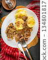 Stewed pieces of tenderloin in their own juice. 134801817