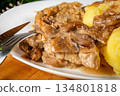 Stewed pieces of tenderloin in their own juice. 134801818