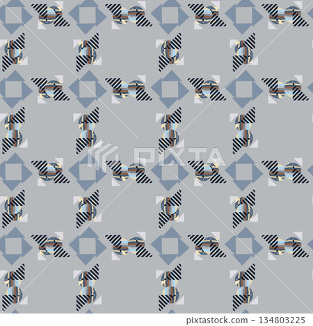 Abstract line shape geometric motif basic pattern continuous background. Oriental style tile modern lux fabric design textile swatch.  134803225
