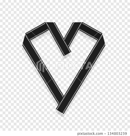 Film strip folded into a heart shape on transparent background. Vector illustration 134803239