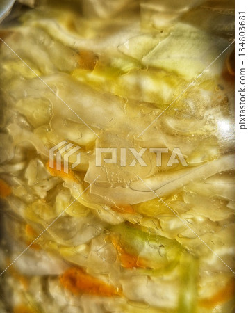 Sauerkraut Fermentation Process Close-up Sauerkraut Fermentation Process Close-up 134803681